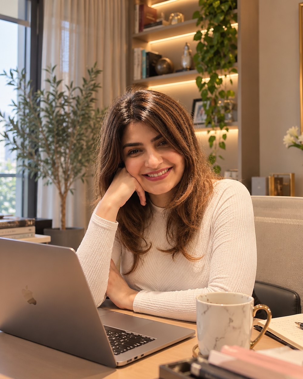 Meghana Chandani at her desk
